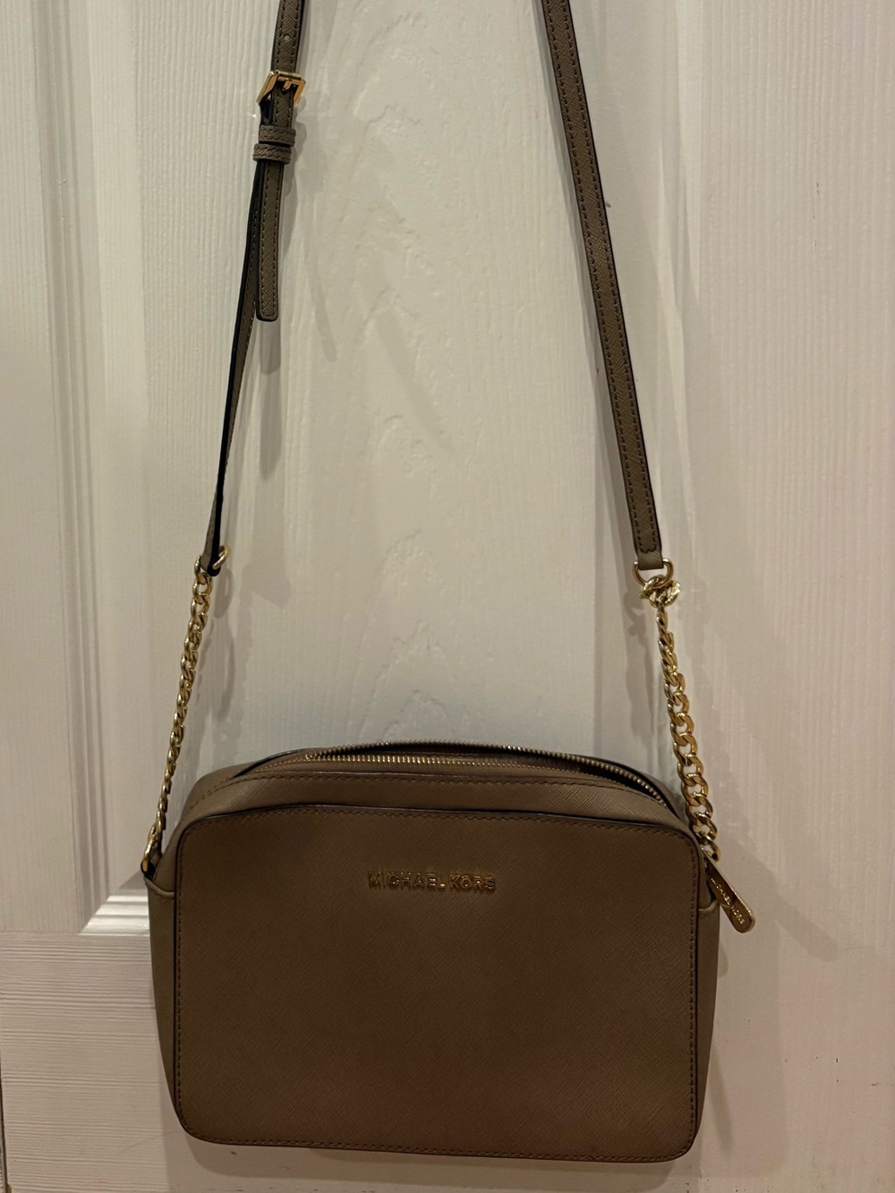 Michael Kors Taupe Crossbody Bag with Gold Hardware